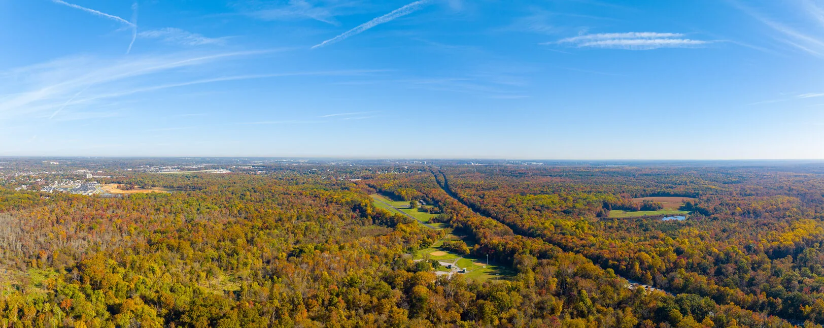 Aerial drone photo fall foliage Maryland Laurel