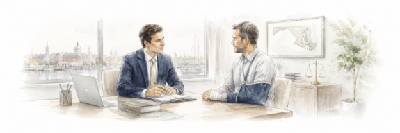 attorney and client speaking in an office after a personal injury accident